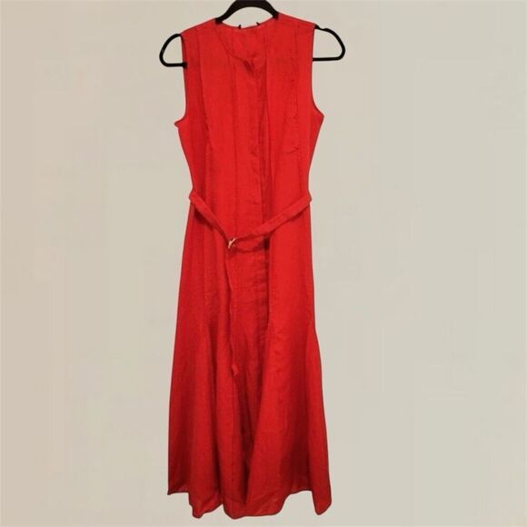 J. Crew Seamed linen dress with removable belt Red Arroyo Sz M Petite NWT CL042 - Picture 6 of 11